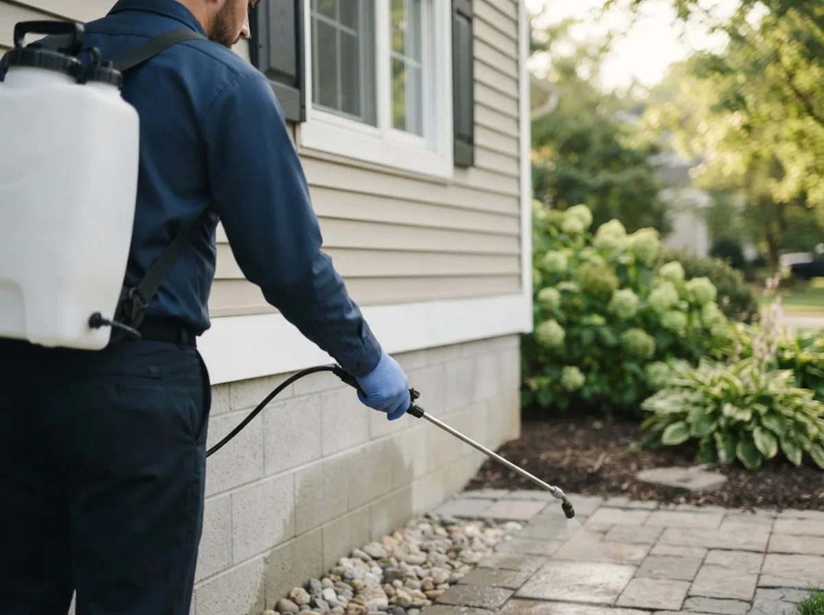 Pest control technician inspecting a home in Chicopee, MA